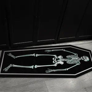 Creative Dark Style Skull Coffin Carpet, Halloween Home Decor Mat, Cool Reflective Fabric, Durable Short Plush, Easy to Clean