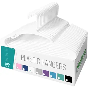 Clothes hangers plastic 100 pack for adults - plastic hangers, the perfect coat hanger and space saving clothes hangers for closet, percheros ganchos para colgar ropa hangars - white hangers