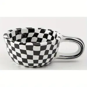 1Count Irregular Checkered Ceramic Mug for Home Office Casual Coffee Cup 7oz