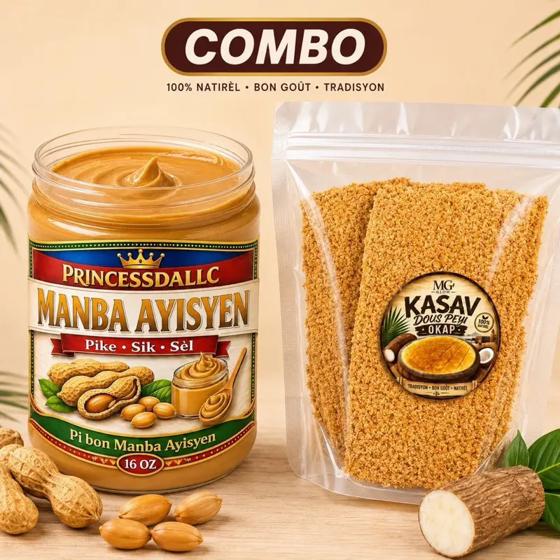Kasav Okap Peyi & Manba Combo Set - Traditional Cassava Bread, Creamy Peanut Butter Snack Pack