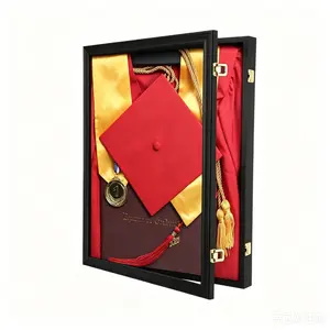 CRDC 23.6x31.5 Graduation Shadow Box Frame Large Wood Display Case with Stick Pins Hanging Hardware Graduation Gown Display Memory Shadow Box for Cap Gown Diploma Stole Cords (Black)