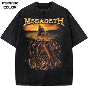Shark Nukes Megadeth Graphic  T-shirt, Heavy Metal Rock Band 80s 90s Tour Tee, Stylish Crew Neck Short Sleeve T-Shirt, Unisex Streetwear for Men Women, fans Gift