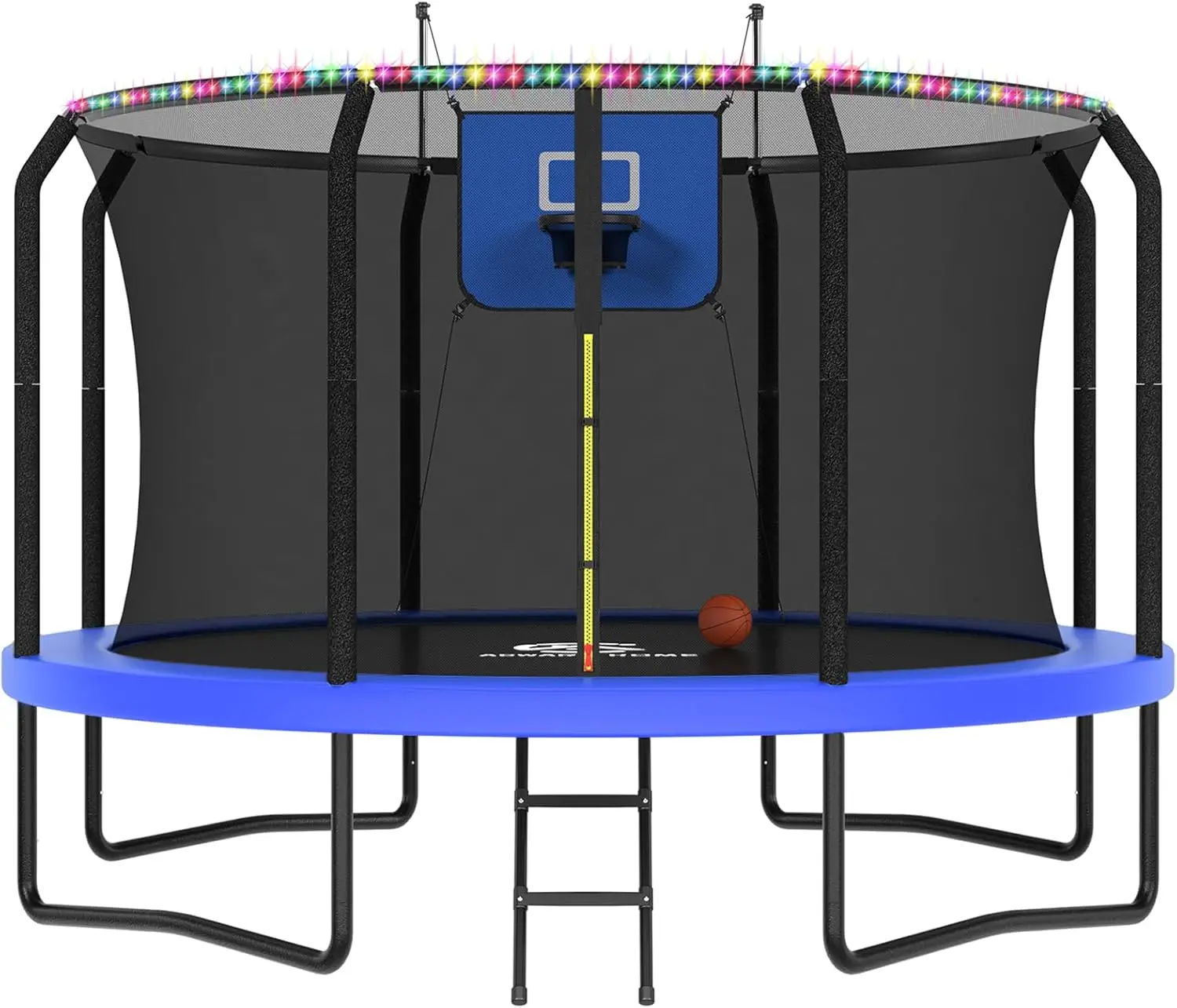 ACWARM HOME Trampoline Outdoor 14FT Trampoline with Basketball Hoop and LED Lights, Recreational Trampolines for Kids and Adults with Enclosure Net & Ladder, ASTM Approved