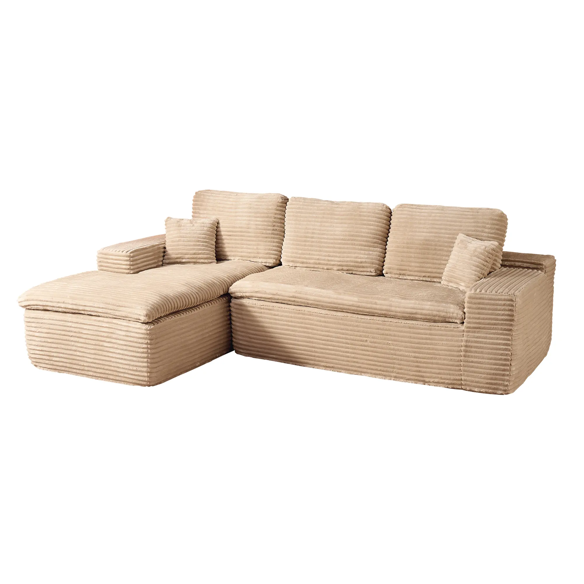 Beige Plush Corduroy Left Chaise