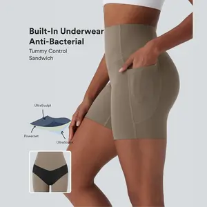 Halara UltraSculpt High Waisted Tummy Control Built-in Underwear Anti-Bacterial Shaping Training Biker Shorts 5'' With Pockets