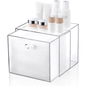 Disposable Face Towel Container Box Compatible with Clean Skin Club Clean Towel XL, AcrylicTowel Storage Bin with Drawer, Makeup Organizer stackable holder, Ideal for Vanity, Bathroom Organization