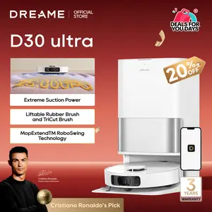 【Flagship Upgrade 2026】 DREAME D30 Ultra Robot Vacuum and Mop, 25,000Pa Powerful Suction, All-in-One Base Station with 100 Days Auto-Empty, MopExtend Tech for Edge Cleaning, Smart Obstacle Avoidance, White