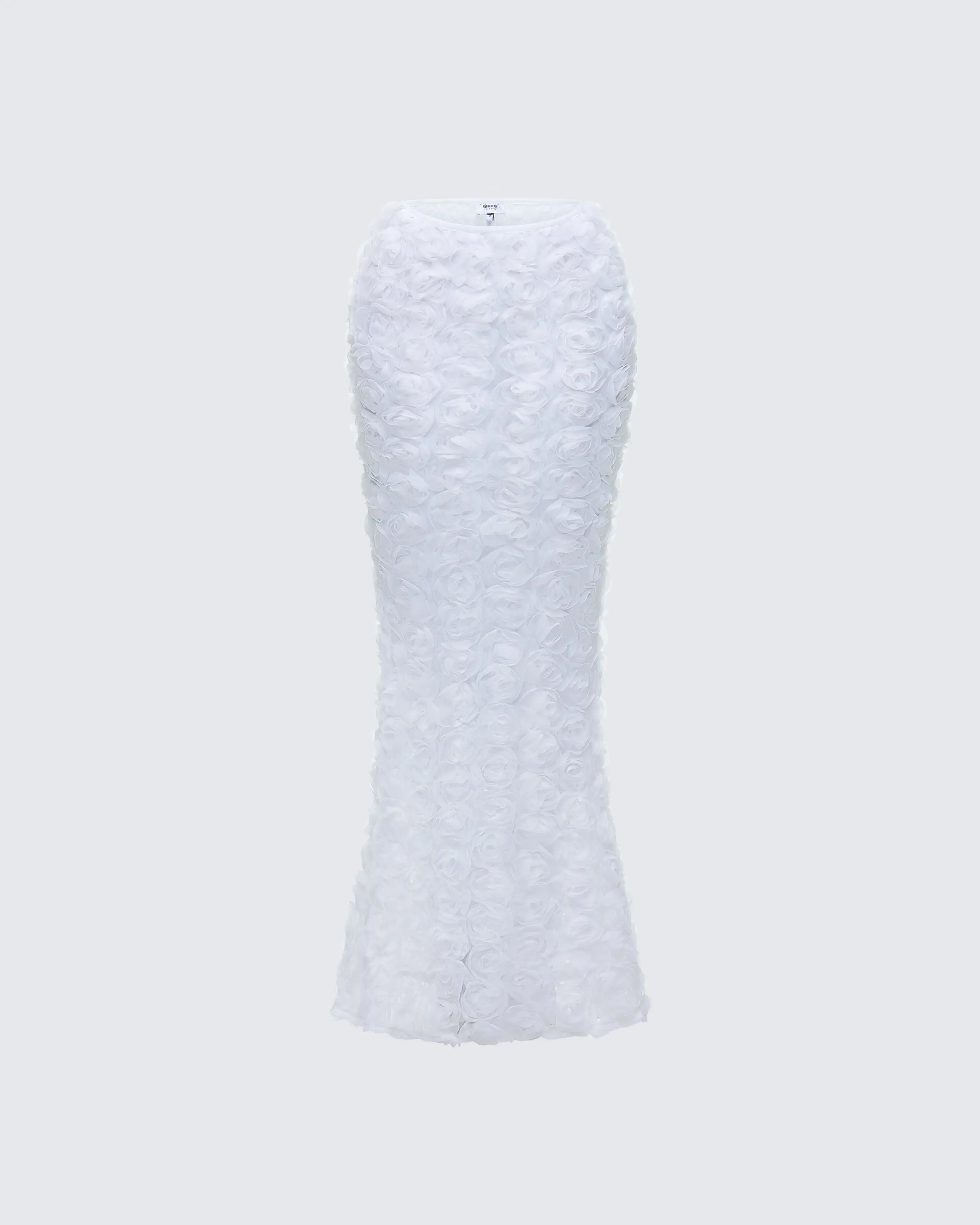 Women's Ambrose White Polyester 3D Flower Fitted-Flared Maxi Bottom Skirt