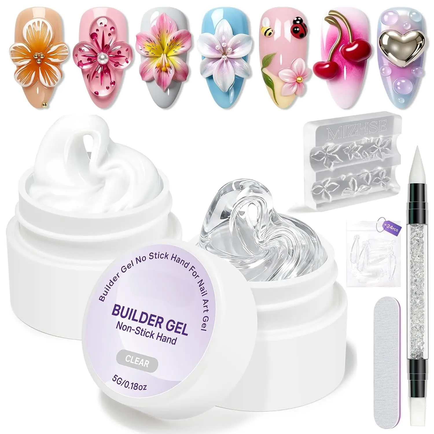 3D Sculpting Gel for Nail Art, 2 Pieces of Clear and White 3D Nail Molding Gel for 5-in-1 Sculpting, Non-Sticky Solid Builder Gel for Beginners, Home Manicure | for Nail Sculpture 5-in-1 Non-Sticky Solid Builder Gels Beginner Salon Home Manicure with Nail