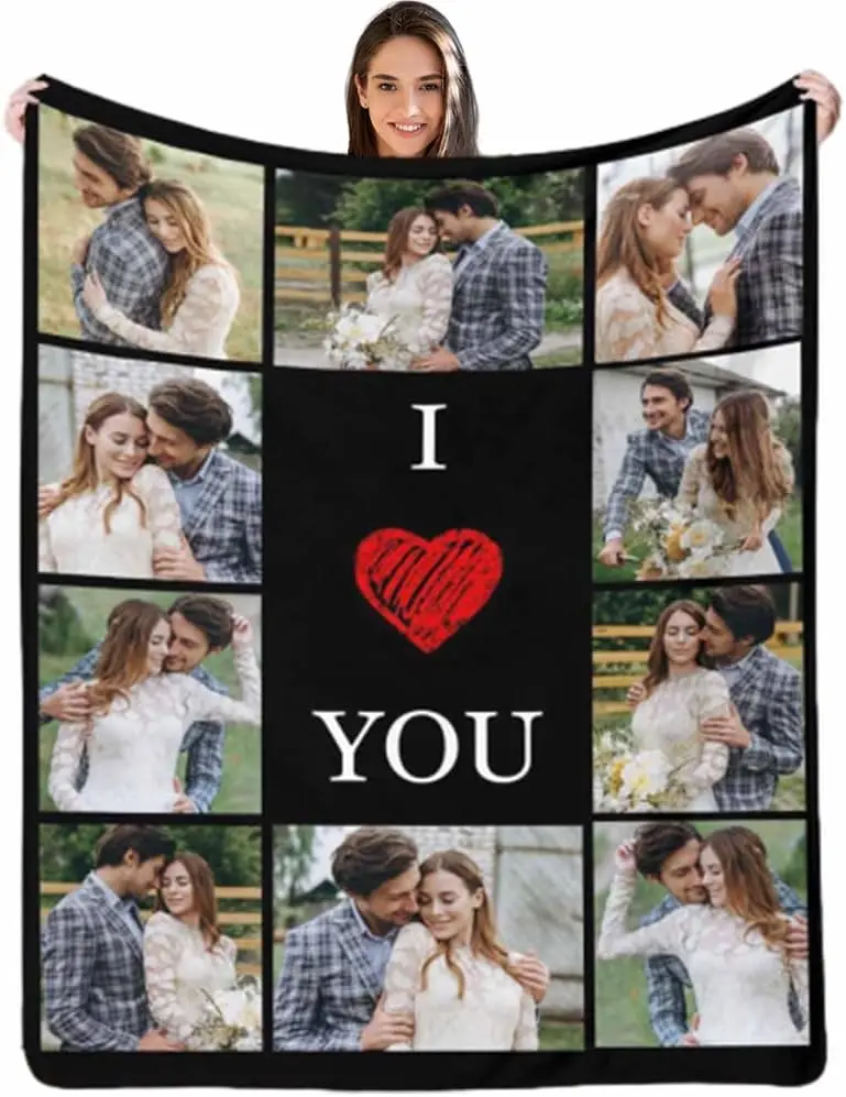 Custom Best Friends Blanket with Photos, Personalized 10 Picture Photo Collages Blankets for Couple Customized Photo Blanket Memorial Gifts for Christmas Birthday Valentine's Day