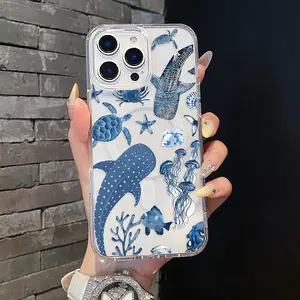 Magnetic Soft MagSafe Case for iPhone 11/12/13/14/15/16/17 Pro Max, Watercolor Marine Life Aesthetic Pattern, Lightweight Anti-Scratch Trendy Smartphone Cellphone Handheld Devices Accessories