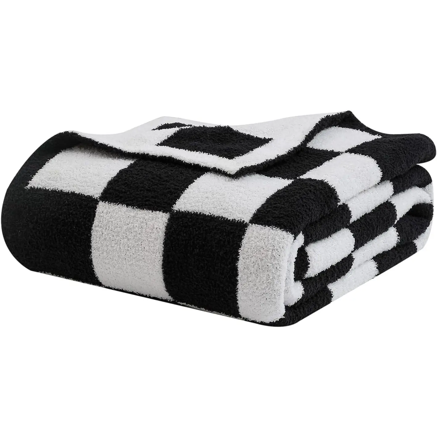 Checkerboard Pattern Fuzzy Throw Blanket - Soft, Cozy, Warm Durable Synthetic Microfibre, Wrinkle-Resistant All-Season Blanket for Couch, Bed (Black, 50″x60″) – Ideal for Family, Friends