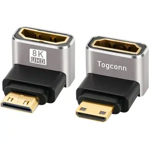 90 Degree Mini HDMI HDMI Adapter 2 Pack, (Up and Down) Right Angle Mini HDMI (Male) HDMI (Female) L-Shaped Converter Connector Support 8K@60Hz,4K@120Hz for Raspberry Pi Zero, Camera, Monitor