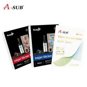 A-SUB Koala Matte/Glossy/Waterproof Sticker Paper 8.5x11" for Inkjet & Laser Printers - DIY Craft Supplies, High-Gloss & Matte Options, Strong Adhesion, Fast Ink Absorption