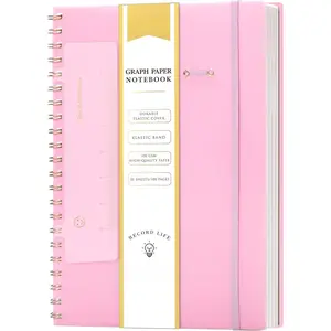 Graph Paper Notebook Spiral Notebook 8.5 x 11 A4 Large Grid Paper Notebooks, 100 GSM Thick Graph Paper, Plastic Cover Graphing Notebook for Work School Engineering, A4 Pink