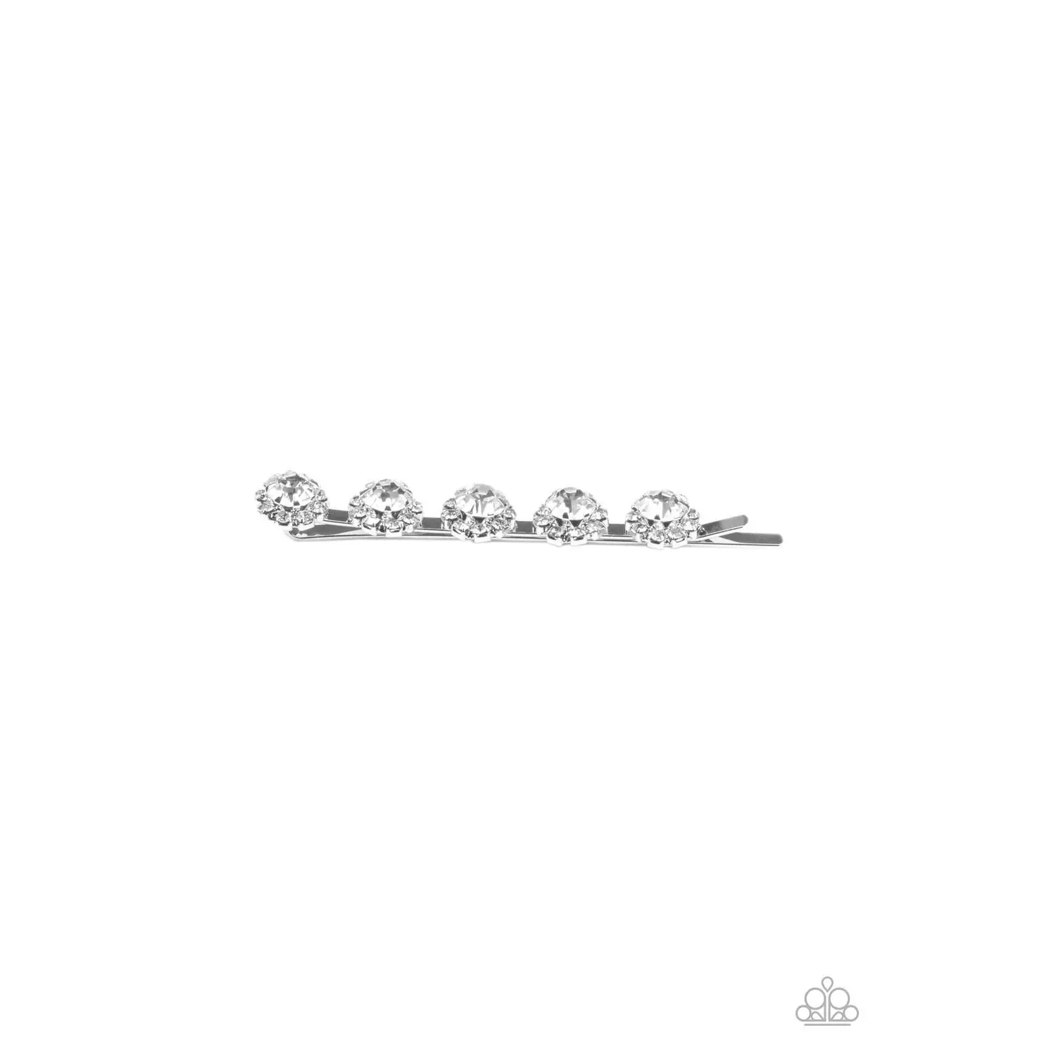 Glamorous Floral Bobby Pin for Women with White Rhinestone Oversized Gems, Pressed into Silver Pronged Fittings for a Sparkling Look - A052, Glitzy Floral Display, Sparkle Look