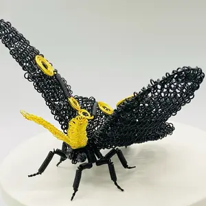 Handmade Wire Moth Sculpture – Aluminum Wire Insect Art – Black and Gold Gothic Home Decor – Large Statement Bug Sculpture – Unique Gift