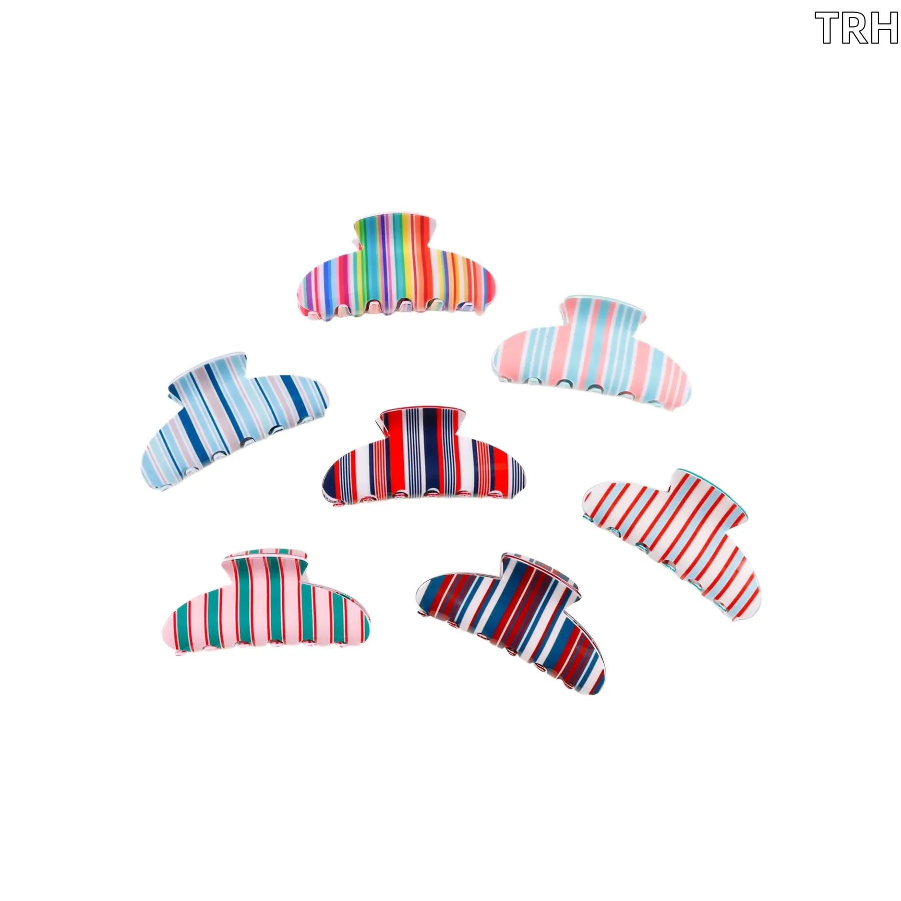 Color Striped Large Hair Claw Clips for Women, Strong Grip Non Slip Shark Hair Jaw Clips, Multi Color Stripe Hair Accessories for Ponytail Bun Daily Summer Beach Hairstyle