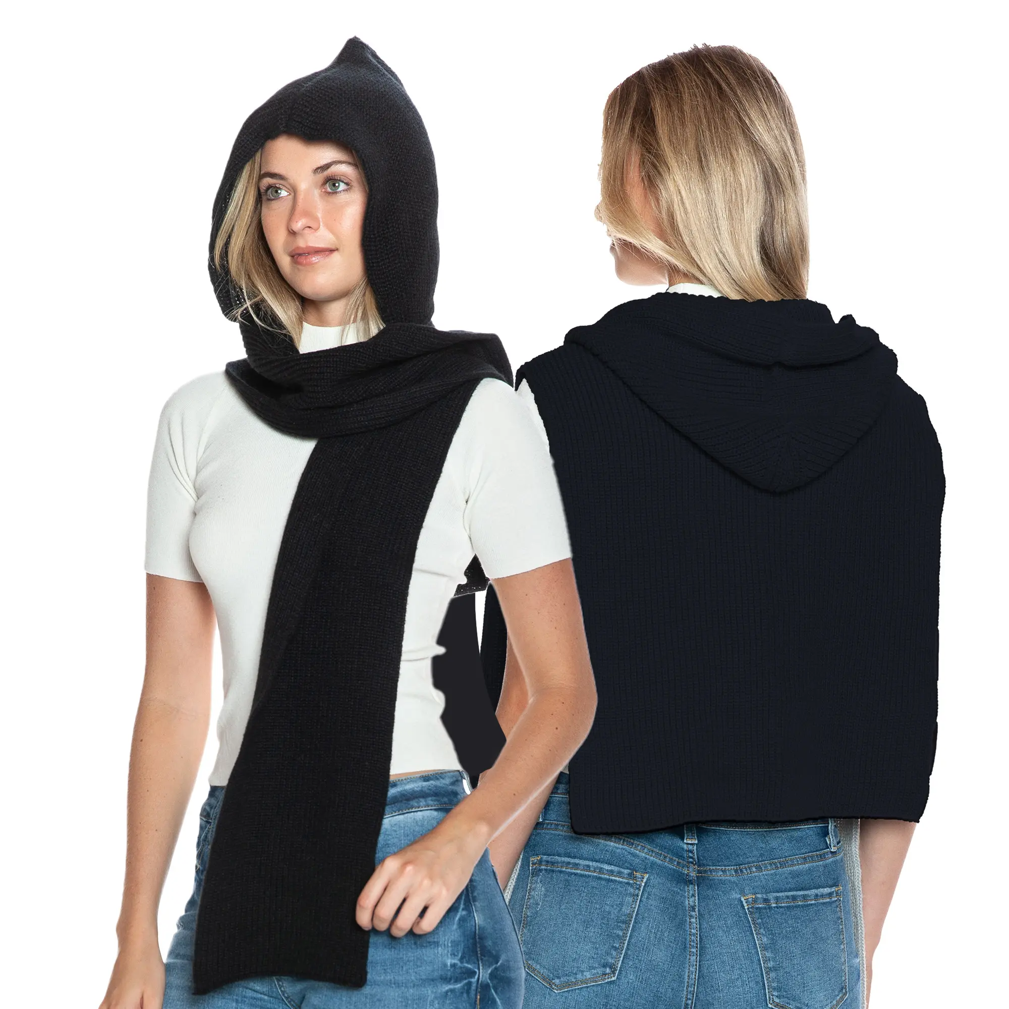 Unisex 2-in-1 Knitted Hooded Scarf with Long Back & Balaclava Hat, 1 Size Fits All, Hand Washable, for Cold Weather Enthusiasts, Daily Casual Commute & School Use
