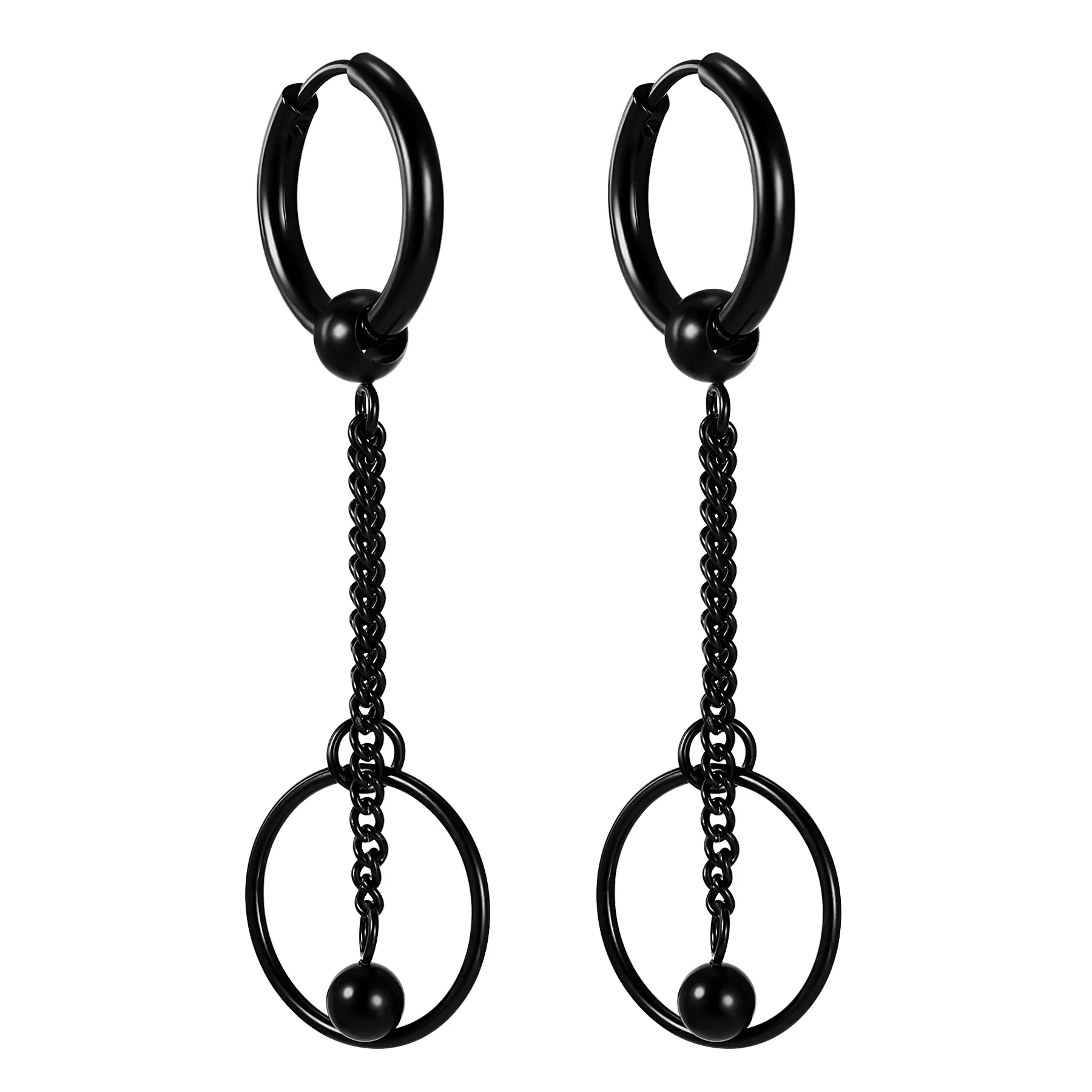 OIDEA Beaded Tassel Chain Hoop Earrings - Stainless Steel, Hypoallergenic Black Metal, 18g (1.0 mm) Post, Boho Hippie Festival Statement Earrings for Women, Halloween Fashion Jewelry Accessories