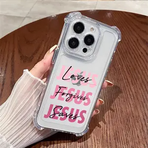 Jesus Letter Pattern Anti-Drop Phone Case,Reinforced 4 Corners Airbag Shockproof Transparent Cover For iPhone16 15 15Pro Max 14 14Pro 13 12 11 X 16pro