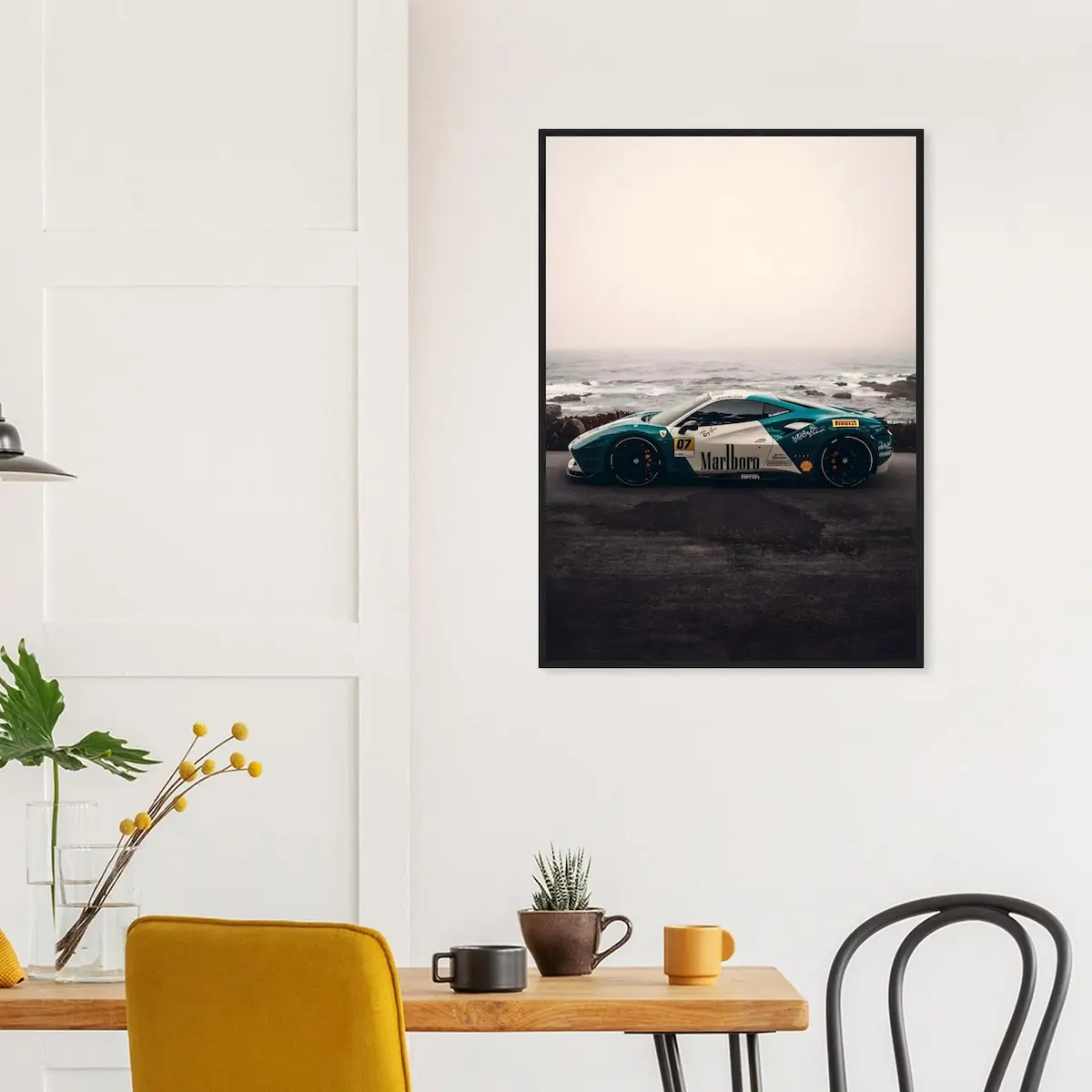 Ferrari Marlboro Livery Poster | Racing Supercar Wall Art | Ferrari 488 Pista Coastal Print | Motorsport Decor | Gift for Car Lover