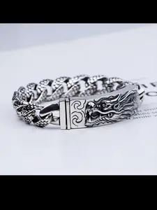 New Men's Bracelet, Couple Traditional Dragon Pattern Insert Lock Bracelet, Vintage Antique Style Men's Bracelet, Fashion Accessory