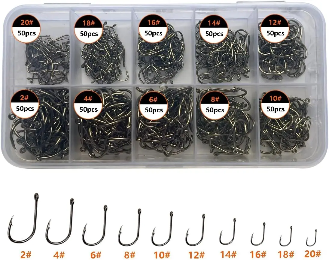 300Pcs/ 500Pcs/ 1000Pcs Small Fishing Hooks, 10 Different Sizes Tiny Fish Hook Set for Freshwater