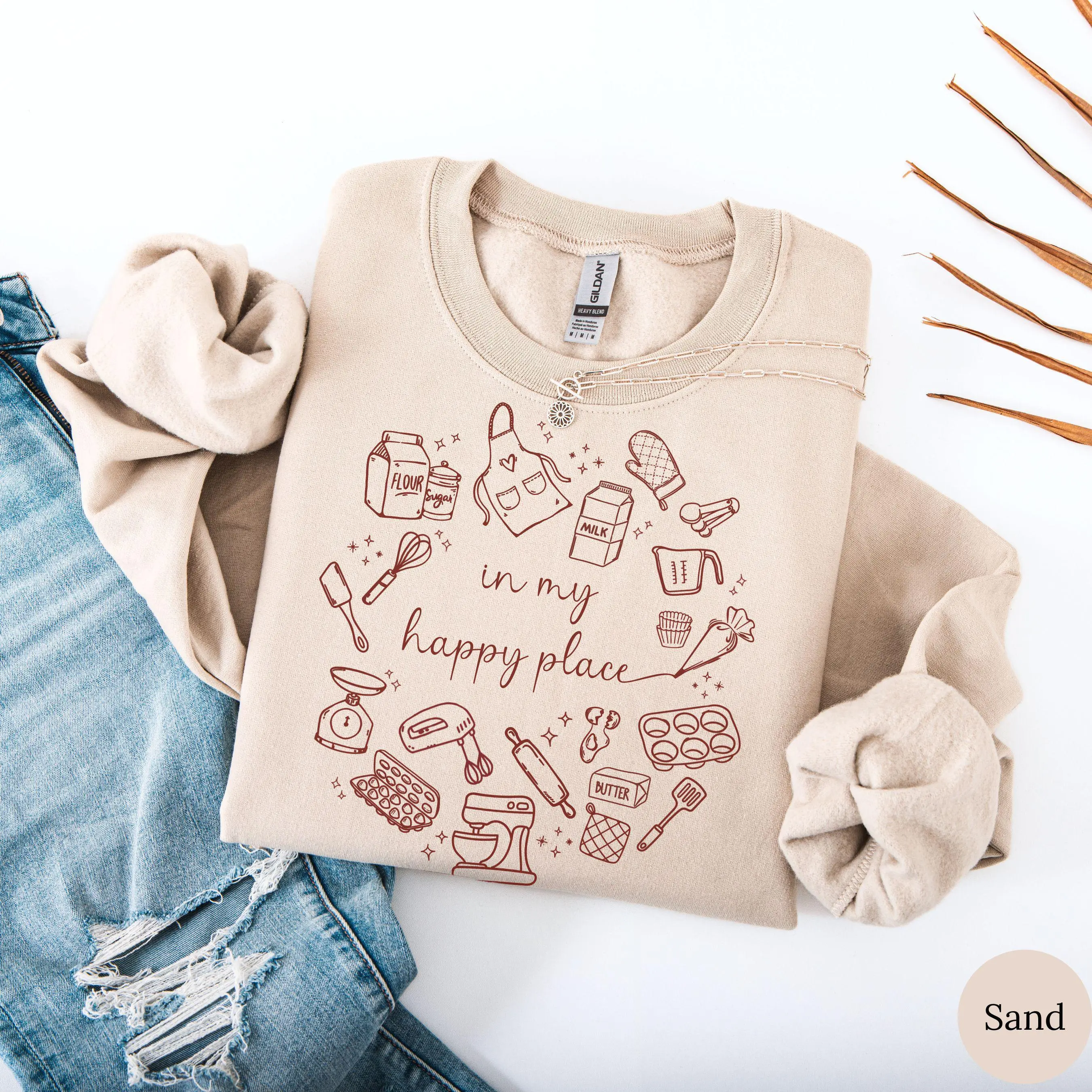 Baking Lover  Sweatshirt / Short Sleeve T-SHIRT, Kitchen Utensils Shirt, Gift for Baker Sweater, In My Happy Place Home Baker Tee, Baking Ingredients T-shirt