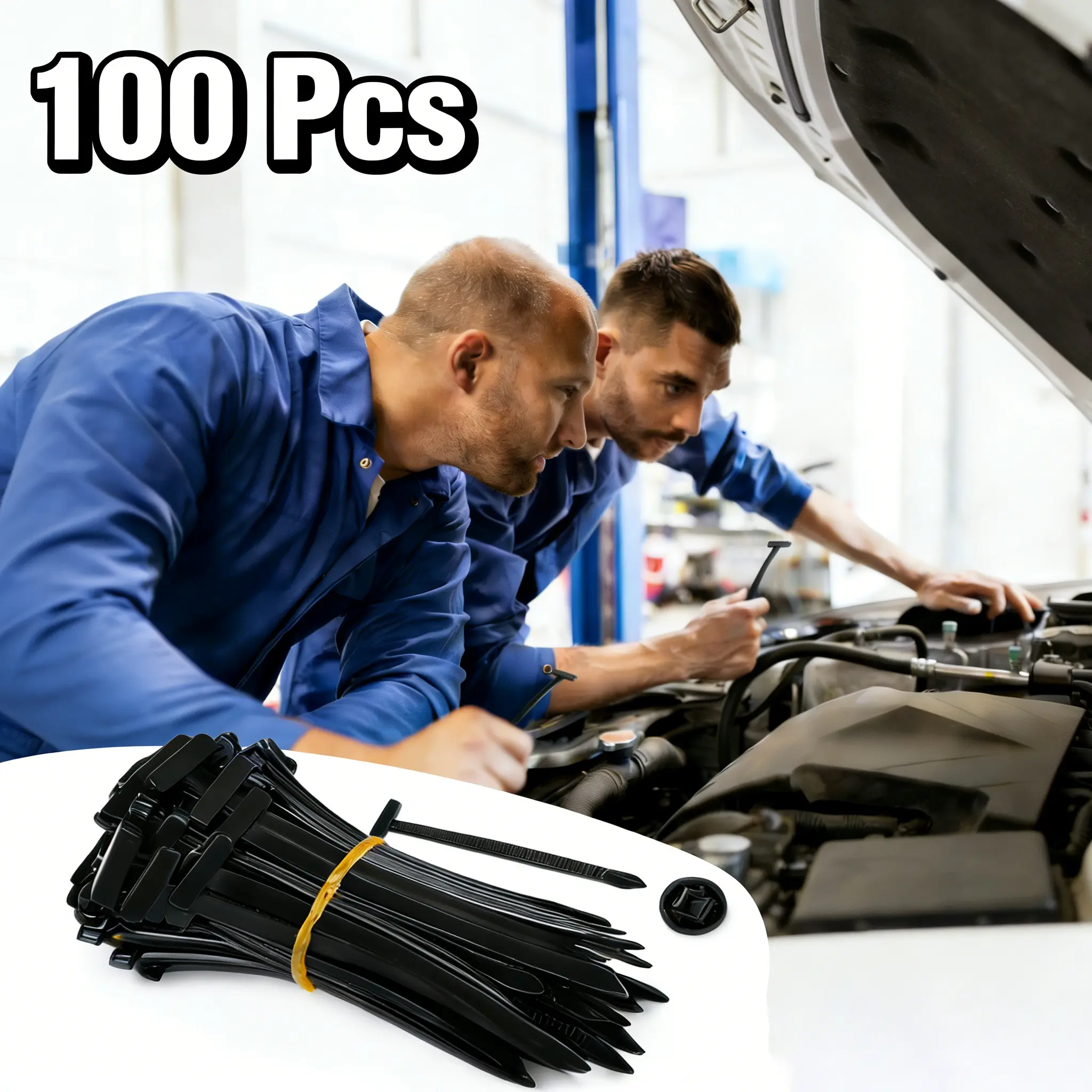 100 Pieces UV-Resistant Nylon Universal T-Style Cable Tie Buckles - 3.54x0.79in Pin & Button Design Durable Wire Fasteners for Automotive Repairs, Daily Use
