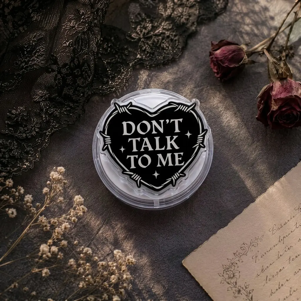 "Don't Talk To Me" Heart Phone Grip Holder Aesthetic Gothic Style Collapsible Stand for Edgy Phone Decor