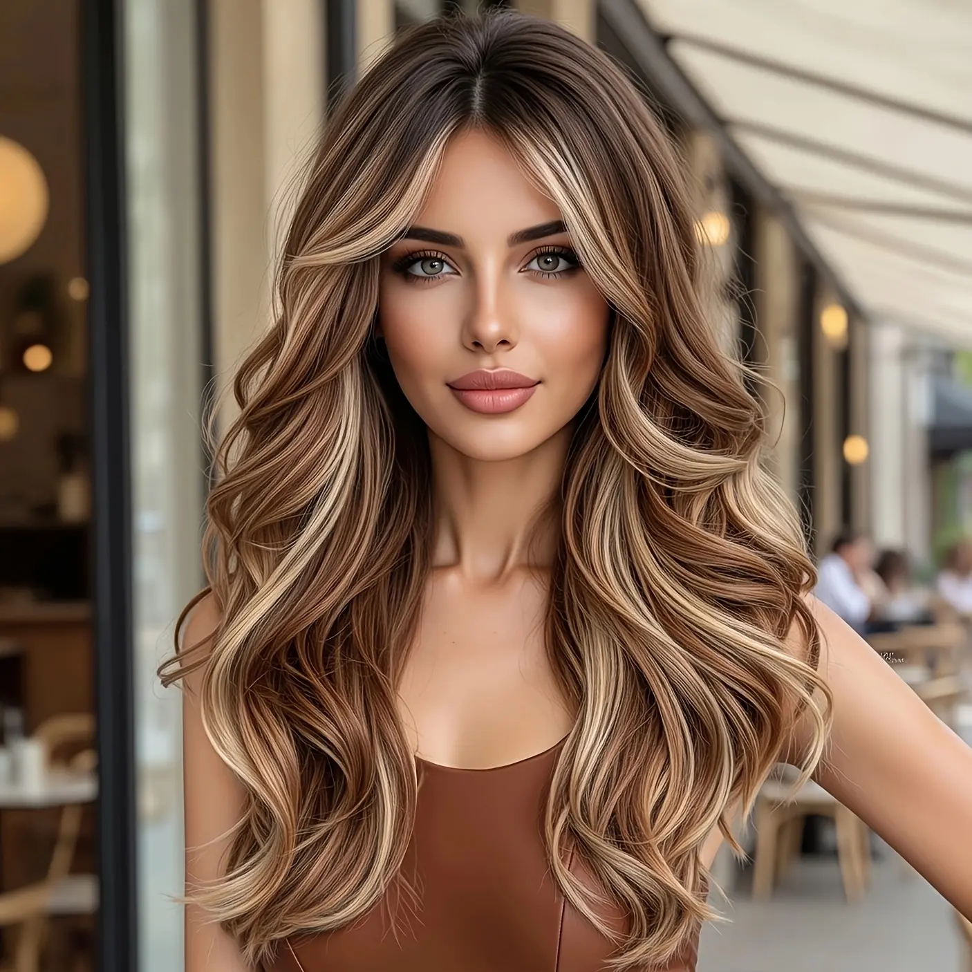 Lace Frontal Wig for Women, 26-Inch Long Wavy Brown Synthetic Hair with a Middle Part, Heat Resistant for Daily Wear & Parties, Curled Synthetic Wig, Middle Parted Wig