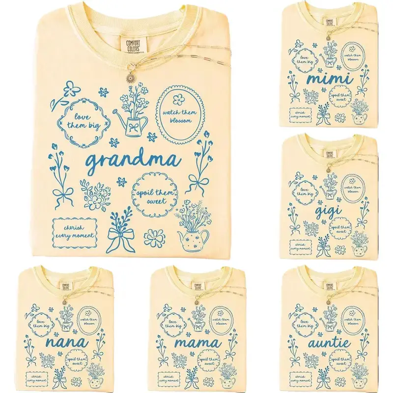 Comfort Colors Custom Floral Grandma Shirt, Floral Mama T-Shirt, Personalized Mothers Day Gift, Mama Nana Auntie Mimi Gigi Grammy Shirt - AG