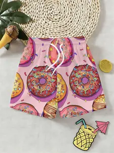 Boys' Colorful Donut 3D Beach Shorts, Summer Fun Food Wind Shorts, Outdoor Wear, Holiday Gift, Birthday Present, Trunks