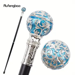 Blue White Flower Ball White Walking Cane Fashion Decorative Walking Stick Gentleman Elegant Cosplay Cane Knob Crosier 92cm