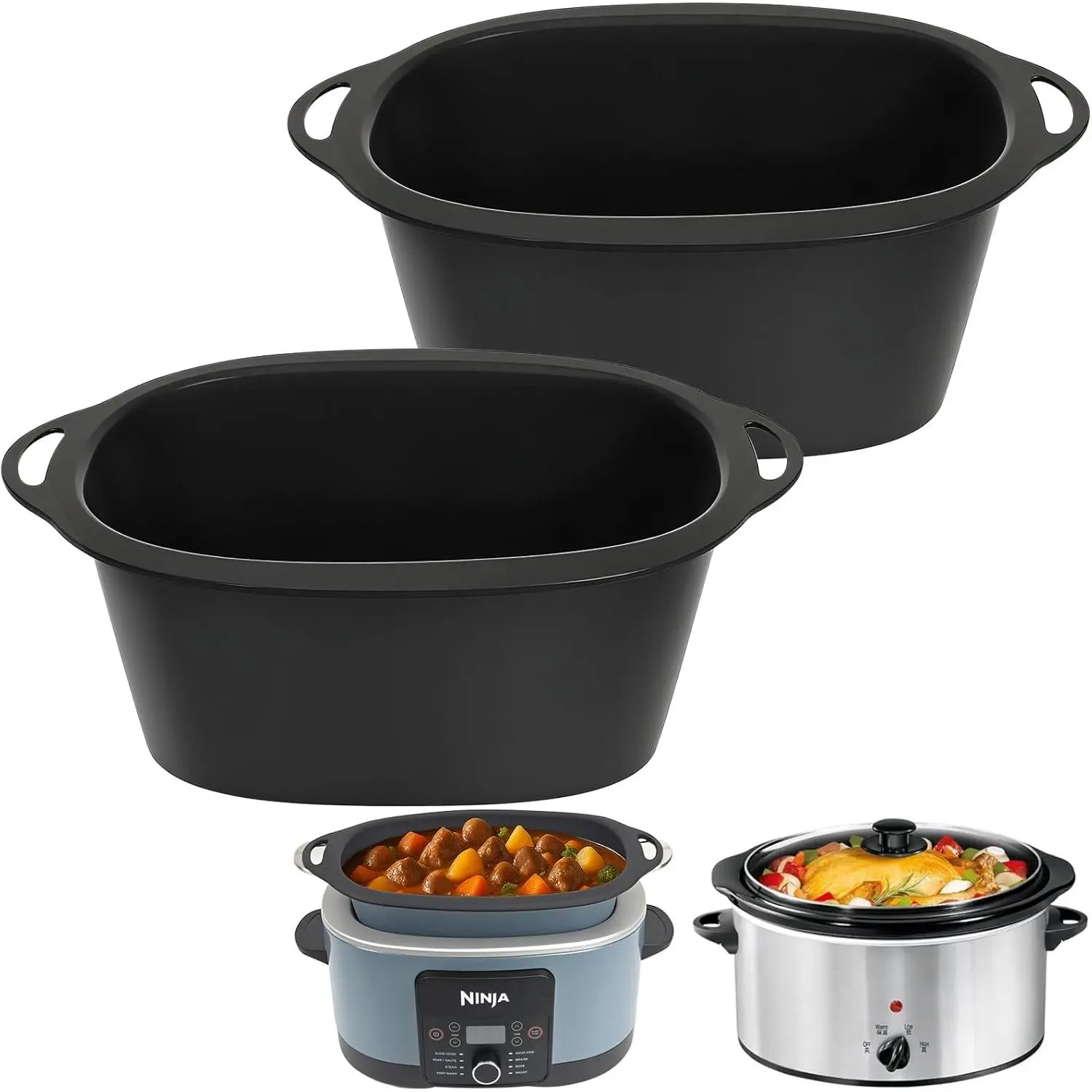 Silicone Slow Cooker Liners Compatible with Ninja Foodi Possible Cooker Pro 8.5 Quart MC1000, MC1001, MC1010 Series, 2Pcs Reusable Crock Pot Liners, Ninja Possible Crock Pot Pro Accessories