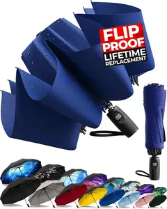 Flip-proof Inverted Travel Umbrella, Small  but Light Portable and Automatic Reverse Folding Rain Umbrella, Durable  Grip, Fits  & Backpack