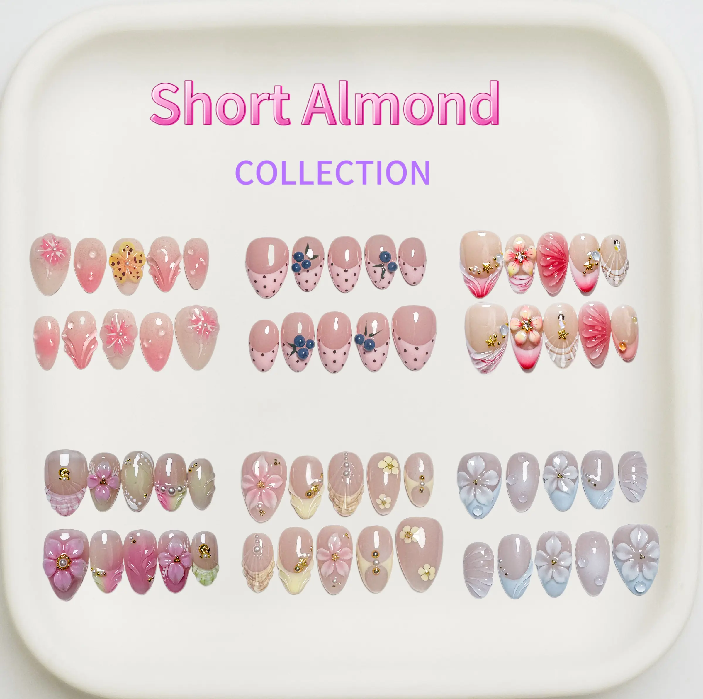 NailPopCo Extra Short Almond Press-On False Nails - Handmade, Floral Glossy Design, Reusable, Salon-Quality, Long-Lasting, Easy Nail Art for Everyday Wear, Handmade Press On Nails