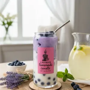 Lavender Lemonade Boba Candle Scented with Lemon and Lavender for Spring, Ideal for Decor and Candle Decor - Candy, Perfume Aroma Light Cozy Floral Fragrance Room Vanilla Ornaments Decoration