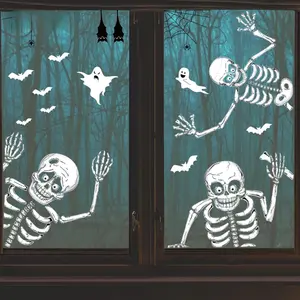 Halloween Window Clings Decorations - 140PCS Double-Sided Skeleton & Ghosts Stickers for Indoor Party Supplies - Reusable, Waterproof, No Glue Required - Perfect for Halloween Home Decor