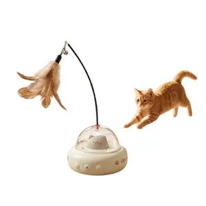 Smart Electric 2-in-1 Laser Feather Cat Toy Automatic Rotating Interactive Self Entertainment Boredom Relief Durable Anti-Demolition Indoor Play Toy for Furry Friends