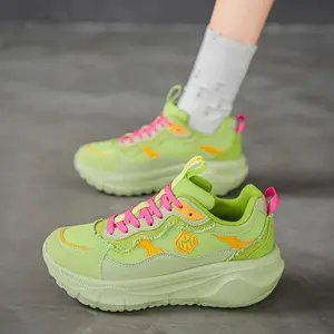 Unisex Lime Green Pink Frayed Edge Chunky Sneakers, Breathable Mesh Thick Sole Casual Walking Shoes, Trendy Dopamine Streetwear Shoes for Men Women