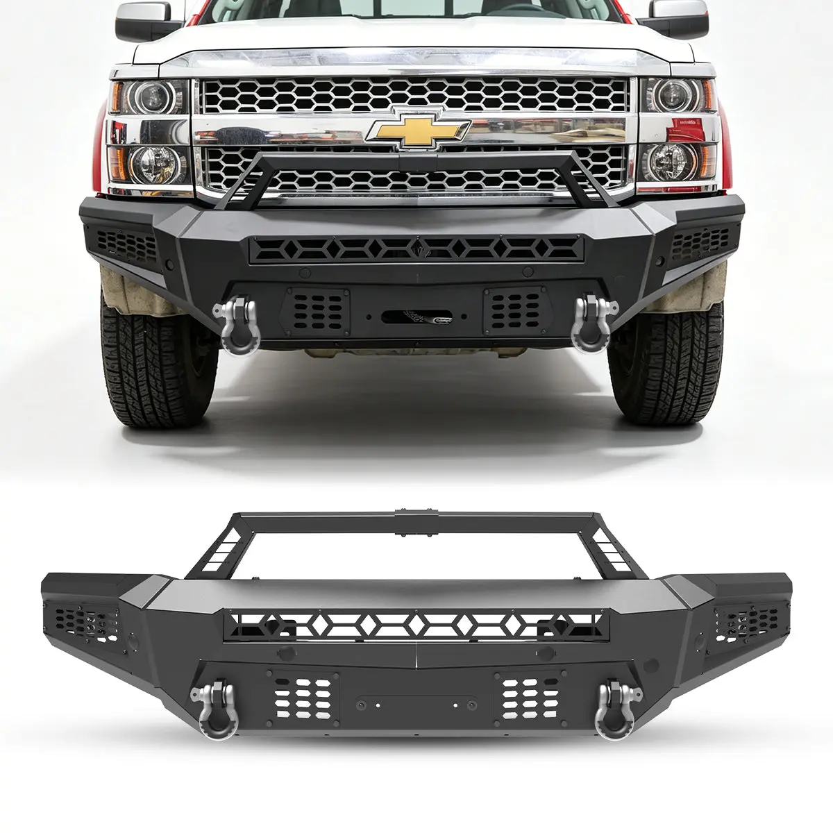 WOLFSTORM Front Bumper for 2015-2019 Chevy Silverado 2500/3500/2500 HD/3500 HD, Detachable, Dual D-Ring Shackle Mounts
