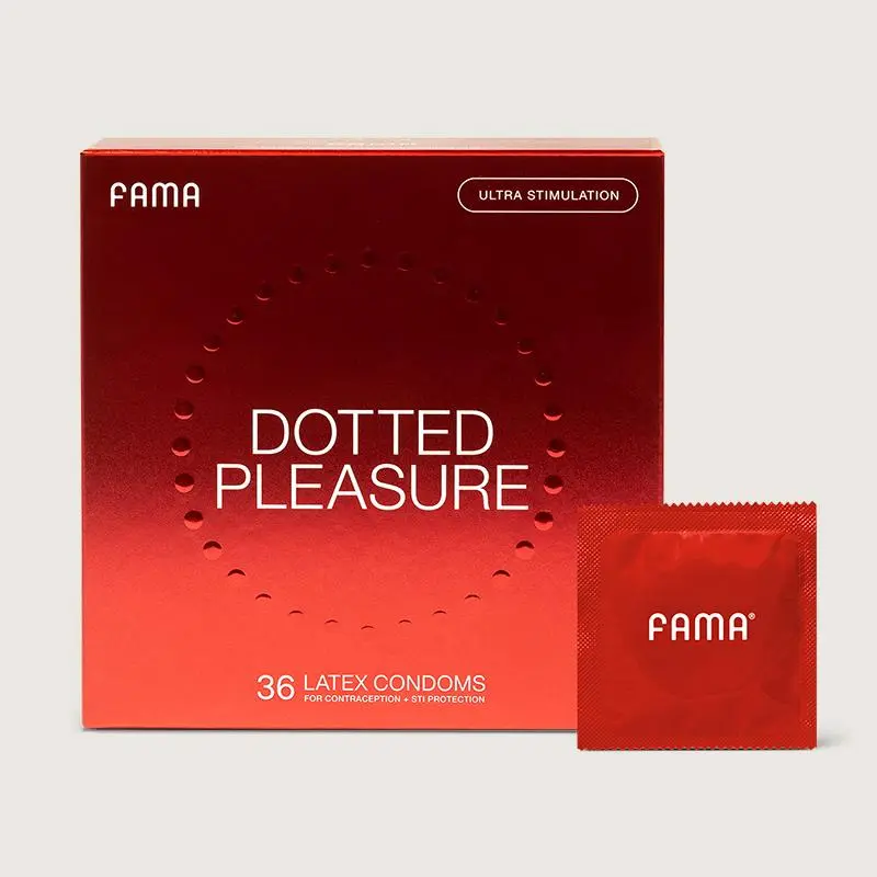 FAMA Dotted Condoms for Men,Extra Sensitive Lubricated Latex Condoms,Textured for Comfort,Man Condoms.2.12-Inch/54 mm Diameter(36 Count (Pack of 1))