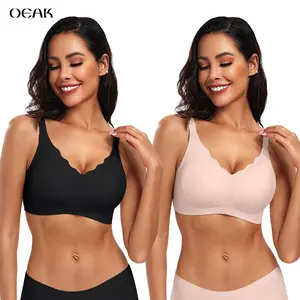 OEAK 2PCS Women Seamless Jelly Bra Soft Push-Up Bralette Wireless No Underwire Comfort Full Coverage Everyday Bra