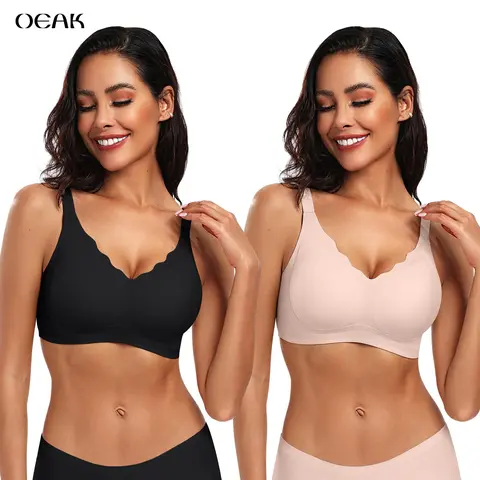 OEAK 2PCS Women Seamless Jelly Bra Soft Push-Up Bralette Wireless No Underwire Comfort Full Coverage Everyday Bra