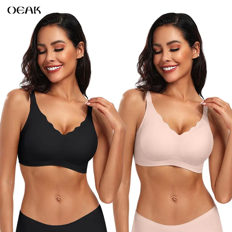 OEAK 2PCS Women Seamless Jelly Bra Soft Push-Up Bralette Wireless No Underwire Comfort Full Coverage Everyday Bra