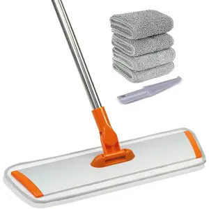 Microfiber Flat Wet-Dry Mop with 51" Adjustable Stainless Steel Handle, 4  Pads for Wet & Dry Mopping  Hardwood, Tile, Laminate & Vinyl Floors
