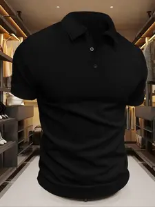 Men's Regular Fit Solid Short Sleeve Polo Shirt, Business Casual Comfy Breathable Collared Top for Summer, Men's Clothes for Daily Wear
