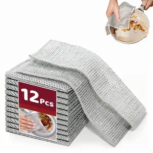 12 Counts Metal Wire Dishwashing Cloths, Wet and Dry Use, Reusable Non-Scratch Wire Cleaning Pads, Multipurpose Kitchen Dishwashing Rags Scrubber for Pots, Pans, Dishes, Stove, Sink